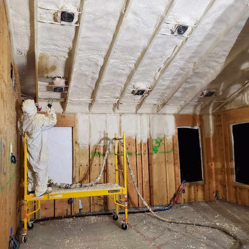  

                     Spray foam insulation application in a custom home in Berkeley, designed to boost energy efficiency and thermal resistance.

                     