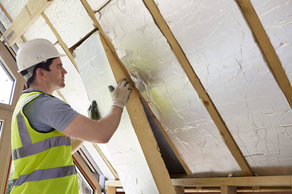  
         
         Installation of rigid foam insulation.
         