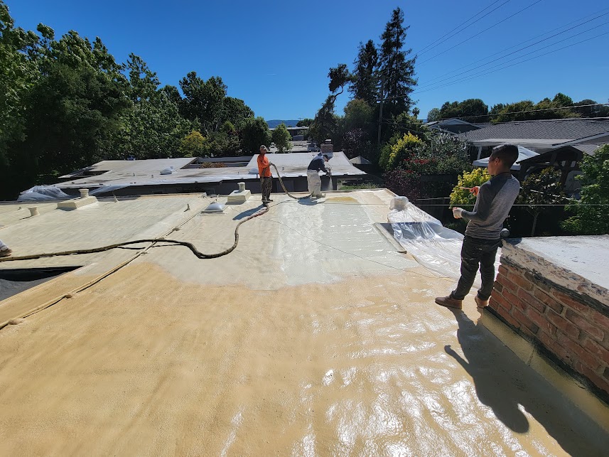  

                  Spray foam insulation applied on a flat roof.





                  