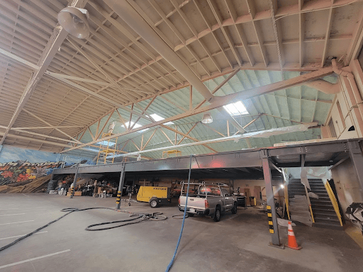 Spray foam insulation application in a commercial warehouse in the SF Bay Area.