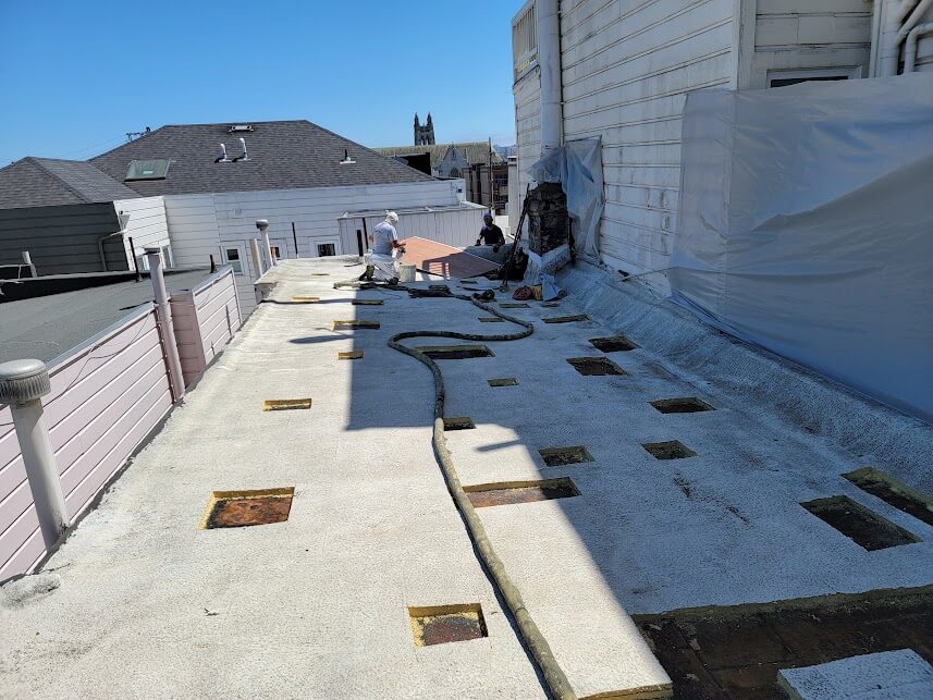  SPF insulation on a residential roof. 